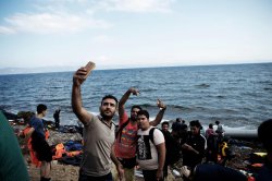 Migrants with phone Meme Template
