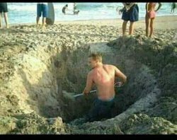 man digging hole in beach Meme Template