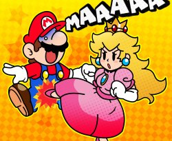 Princess peach kicks Mario in the balls Meme Template