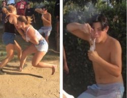 Girls fight while guy smokes Meme Template