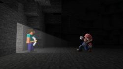 Mario in minecraft cave Meme Template