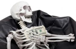 happy skeleton with money Meme Template