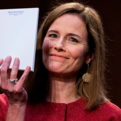 Amy Coney Barrett with a blank pad Meme Template