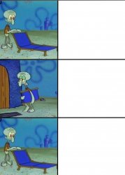 squidward comes back with the chair Meme Template