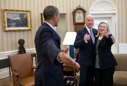 Obama, Hillary, and Joe in Oval Office Meme Template