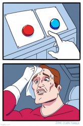 Red and blue button Meme Template