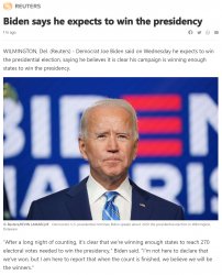 Biden says he expects to win the Presidency Meme Template