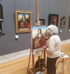 Elderly Woman Copying Painting Meme Template