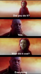 Thanos What did it cost text Meme Template