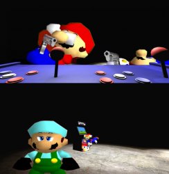 SMG4 and Mario fighting over something whilst X is dissapointed Meme Template