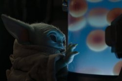 Baby Yoda looking at frog eggs Meme Template