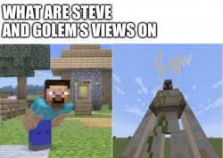 Steve and Iron Golem’s views Meme Template