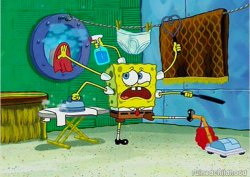 Busy Spongebob Cleaning Meme Template
