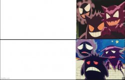 Disappointed Gastly, Haunter, and Gengar Meme Template