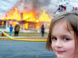 girl smiling with house burning Meme Template