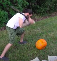 Charlie beating up a pumpkin with a bat Meme Template