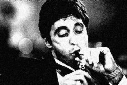 Al Pacino cigar black & white deep-fried 2 Meme Template