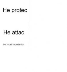 he protecc he attacc Meme Template