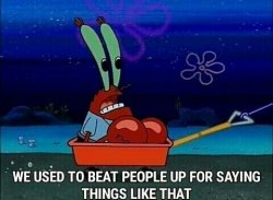 Mr. Krabs We used to beat people up for saying things like that Meme Template