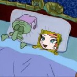 Squidward sleeping with his waifu Meme Template
