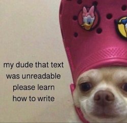 my dude that text was unreadable pls learn how to write Meme Template