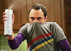 Sheldon go away spray sharpened Meme Template