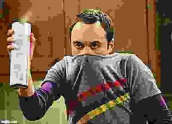 Sheldon go away spray sharpened jpeg max degrade Meme Template