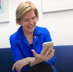 Elizabeth Warren on her phone Meme Template