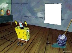 Spongebob yelling at a poster Meme Template