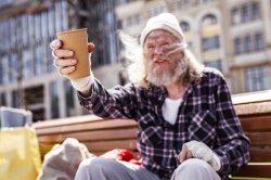 homeless Beggar with cup Meme Template