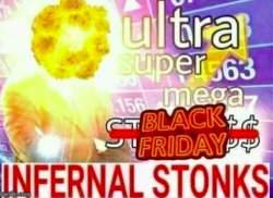 ultra super mega black friday infernal stonks Meme Template