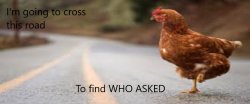 Chicken wants to find who asked Meme Template