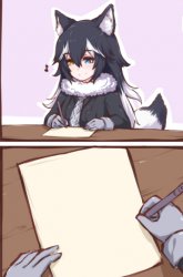 wolf girl and a paper Meme Template