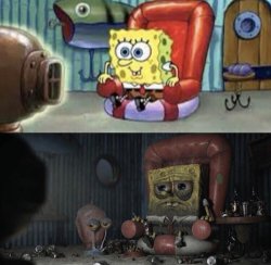 Awake Spongebob and tired Spongebob Meme Template
