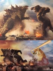 Godzilla and King vs Doge Meme Template