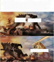 Godzilla Kong Doge fighting Meme Template