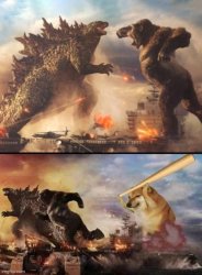 Godzilla vs king kong vs bonk Meme Template