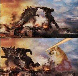 Godzilla King Kong doggo Meme Template