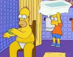 Bart hitting Homer with a bathtub Meme Template