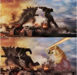 King Kong vs Godzilla vs Doge Meme Template