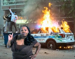 Black Rioting Burning Police Car Meme Template