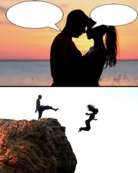 Man kicks girlfriend off cliff Meme Template