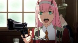 Zero Two with a .44 Magnum Meme Template