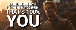 Star-Lord I'm half human so the 50% of me that's stupid Meme Template