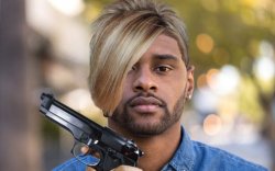 Black Man with a "Karen" Haircut and a Gun Meme Template