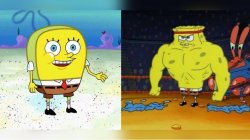 Weak spongebob vs strong spongebob Meme Template