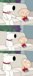Family Guy Stewie turning his head towards Brian Meme Template