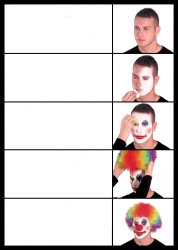clown applying makeup - 5 faces Meme Template