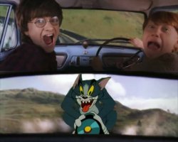 Two men in a car driving away from tom on a rocket Meme Template