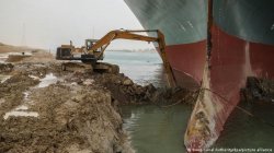 Excavator digging out Evergreen ship in Suez canal Meme Template